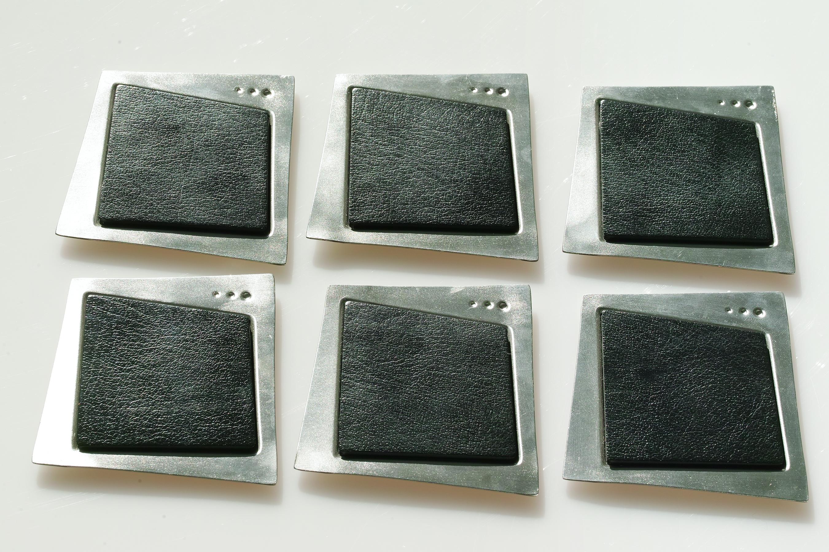Pelle Jon Michael Route Pewter & Leather Coasters in vendita
