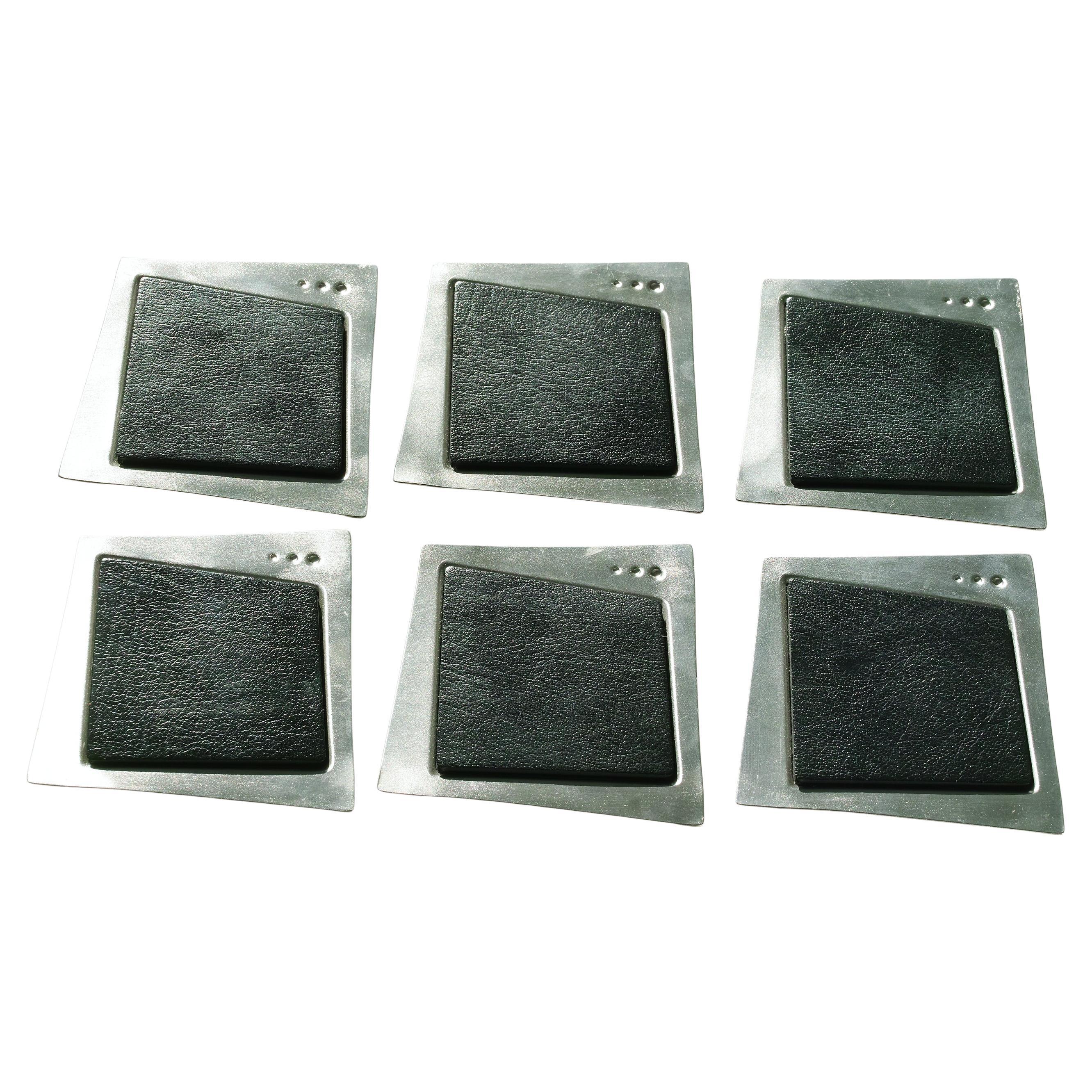 Jon Michael Route Pewter & Leather Coasters in vendita