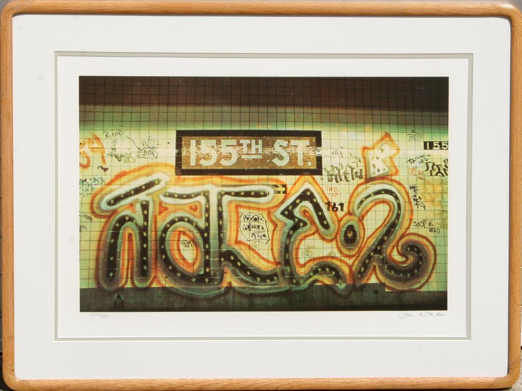 Artist: Jon Naar, British (1920 -  )
Title: 155th Street from the Faith of Graffiti portfolio
Year: 1974
Medium:	Serigraph, Signed and Numbered in pencil
Edition: 250
Size: 20.5 x 28 inches
Frame: 26 x 34 inches

Printed by Circle Press,