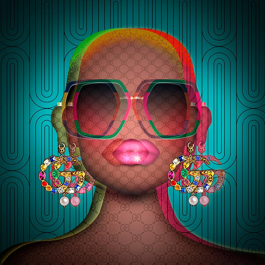 « Gucci Acid Trip » - Portrait Pop Art en techniques mixtes de Jon Pannier