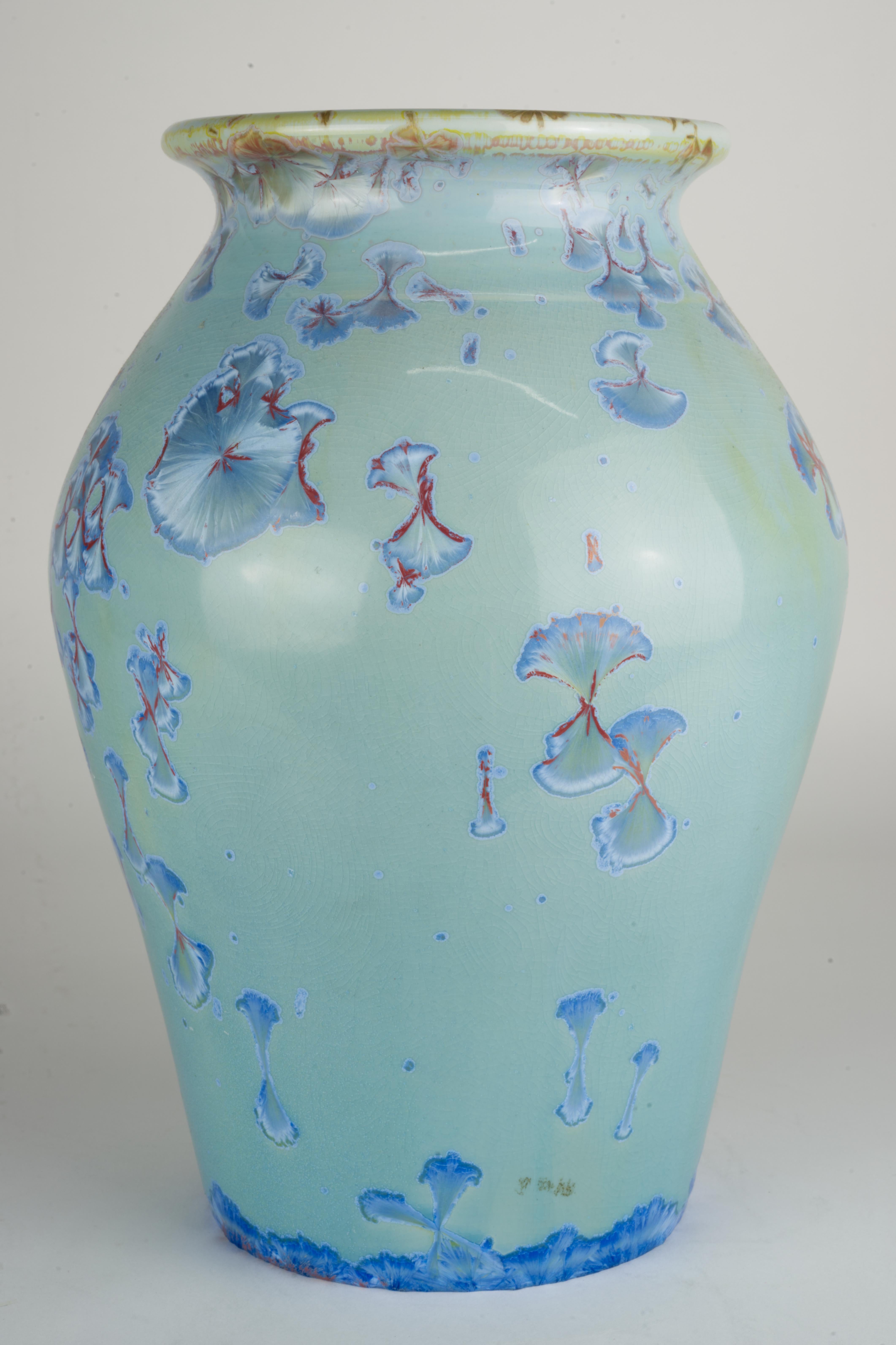 Post-Modern Jon Price Large Blue Crystalline Glaze Vase, California Art Pottery For Sale