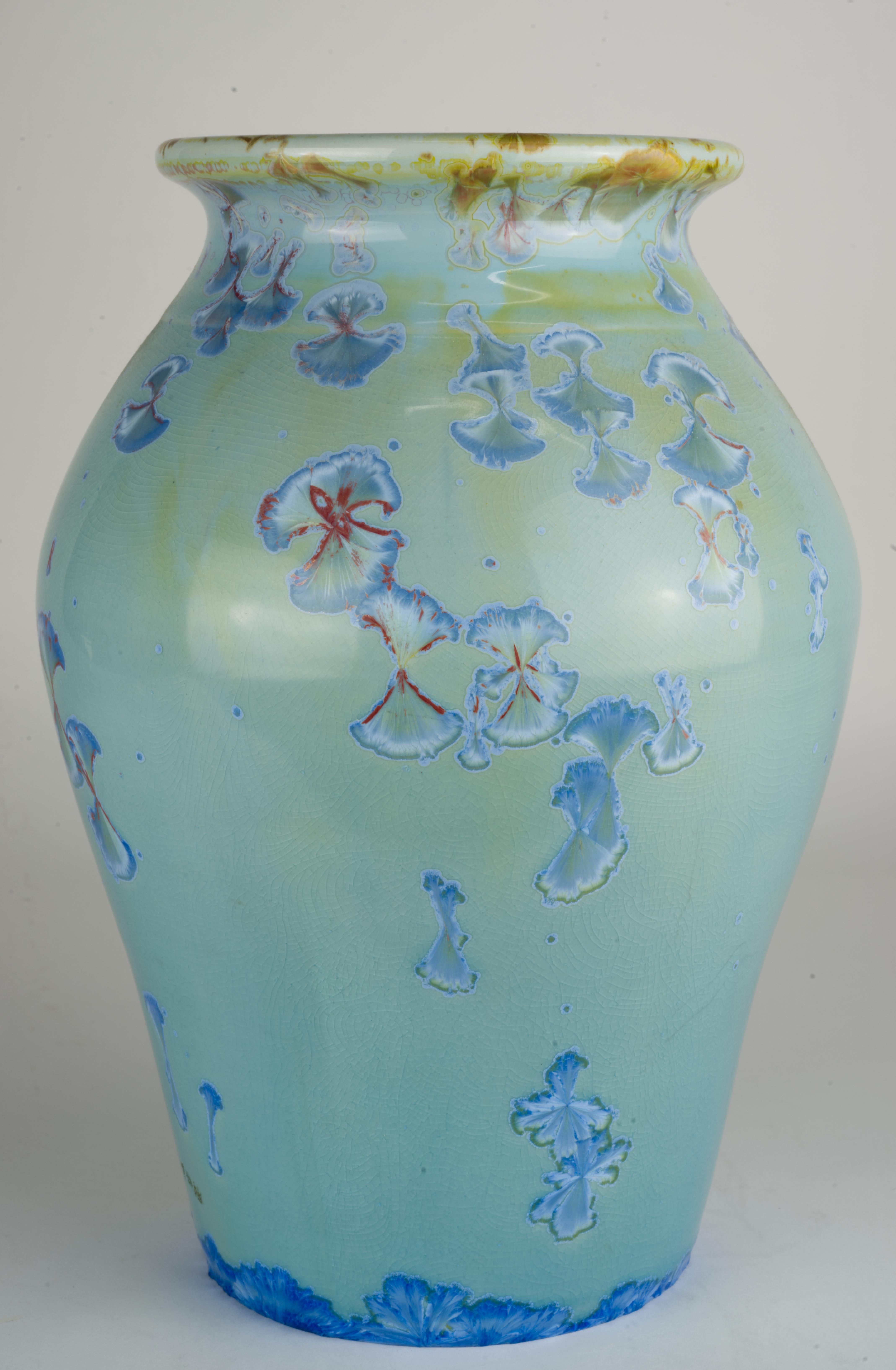 American Jon Price Large Blue Crystalline Glaze Vase, California Art Pottery For Sale