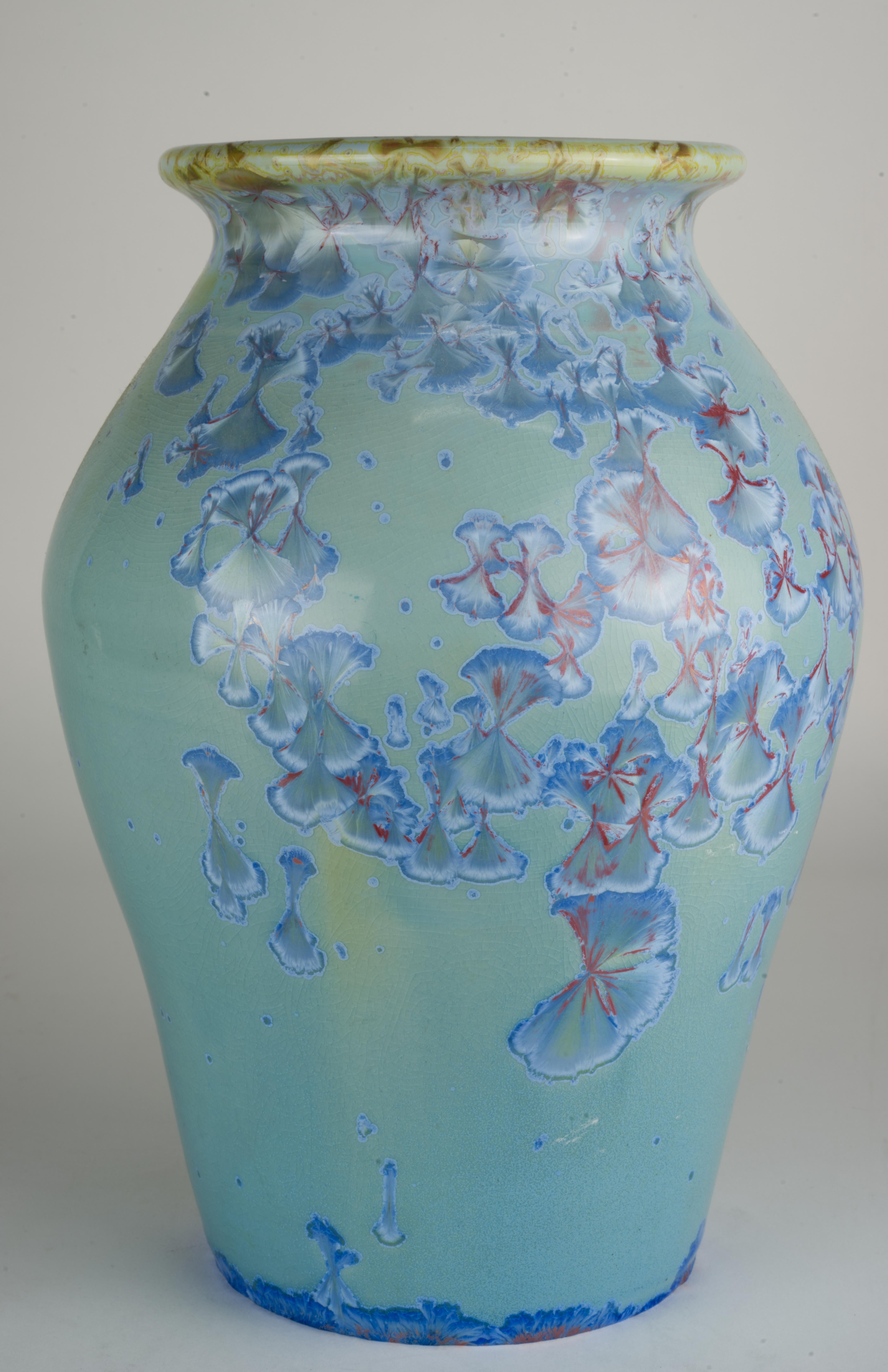 Glazed Jon Price Large Blue Crystalline Glaze Vase, California Art Pottery For Sale