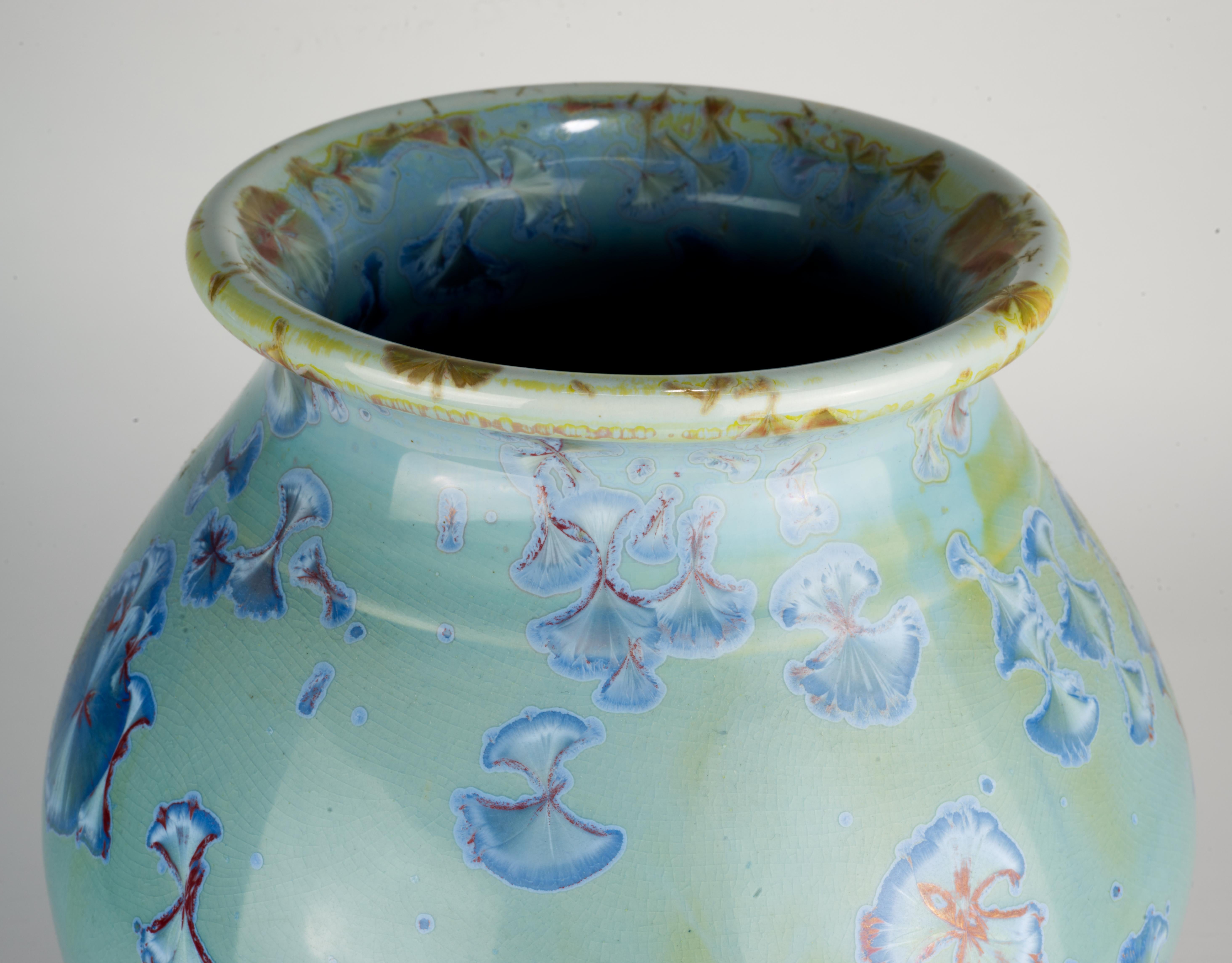 American Jon Price Large Blue Crystalline Glaze Vase, California Art Pottery For Sale