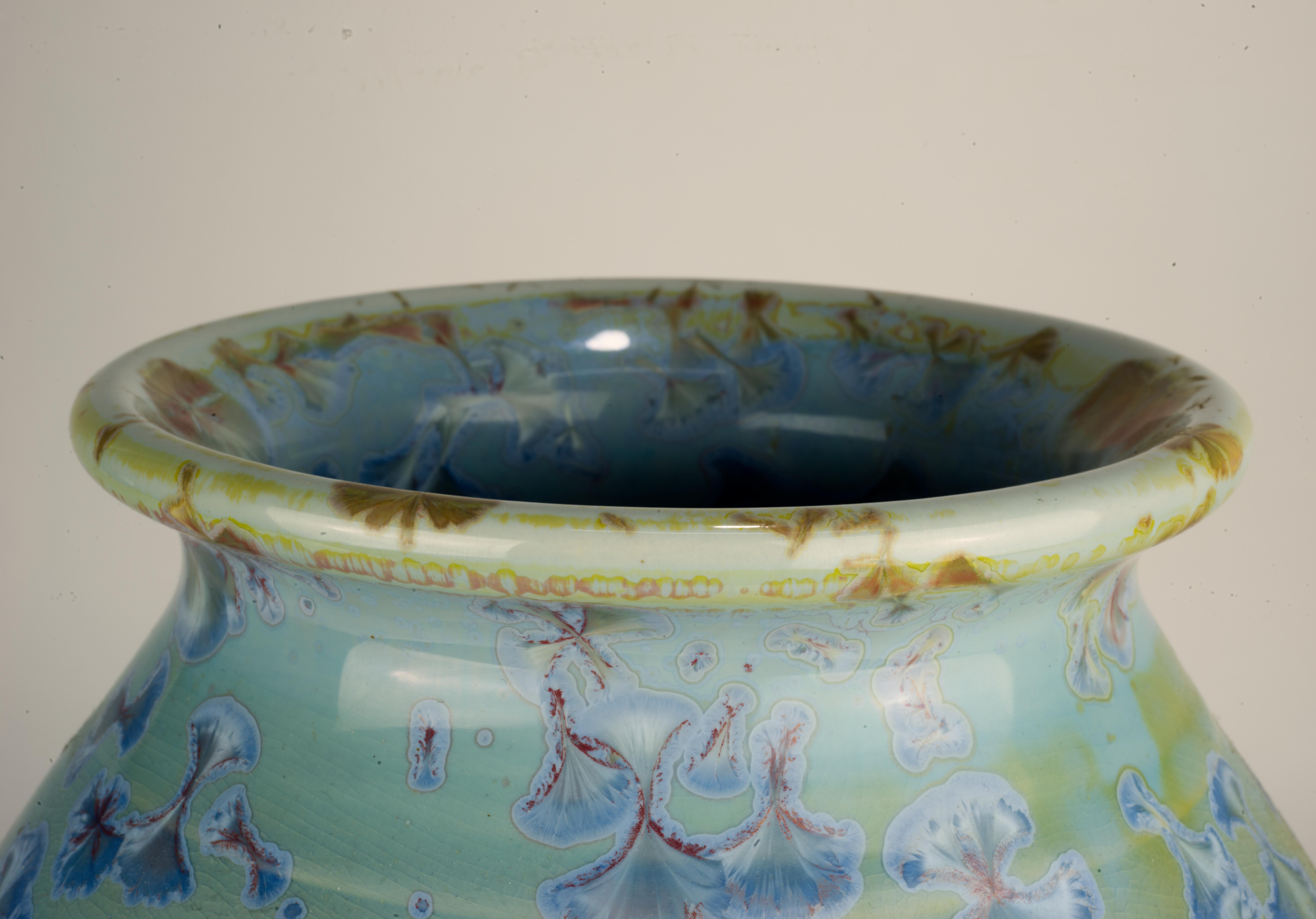 Glazed Jon Price Large Blue Crystalline Glaze Vase, California Art Pottery For Sale