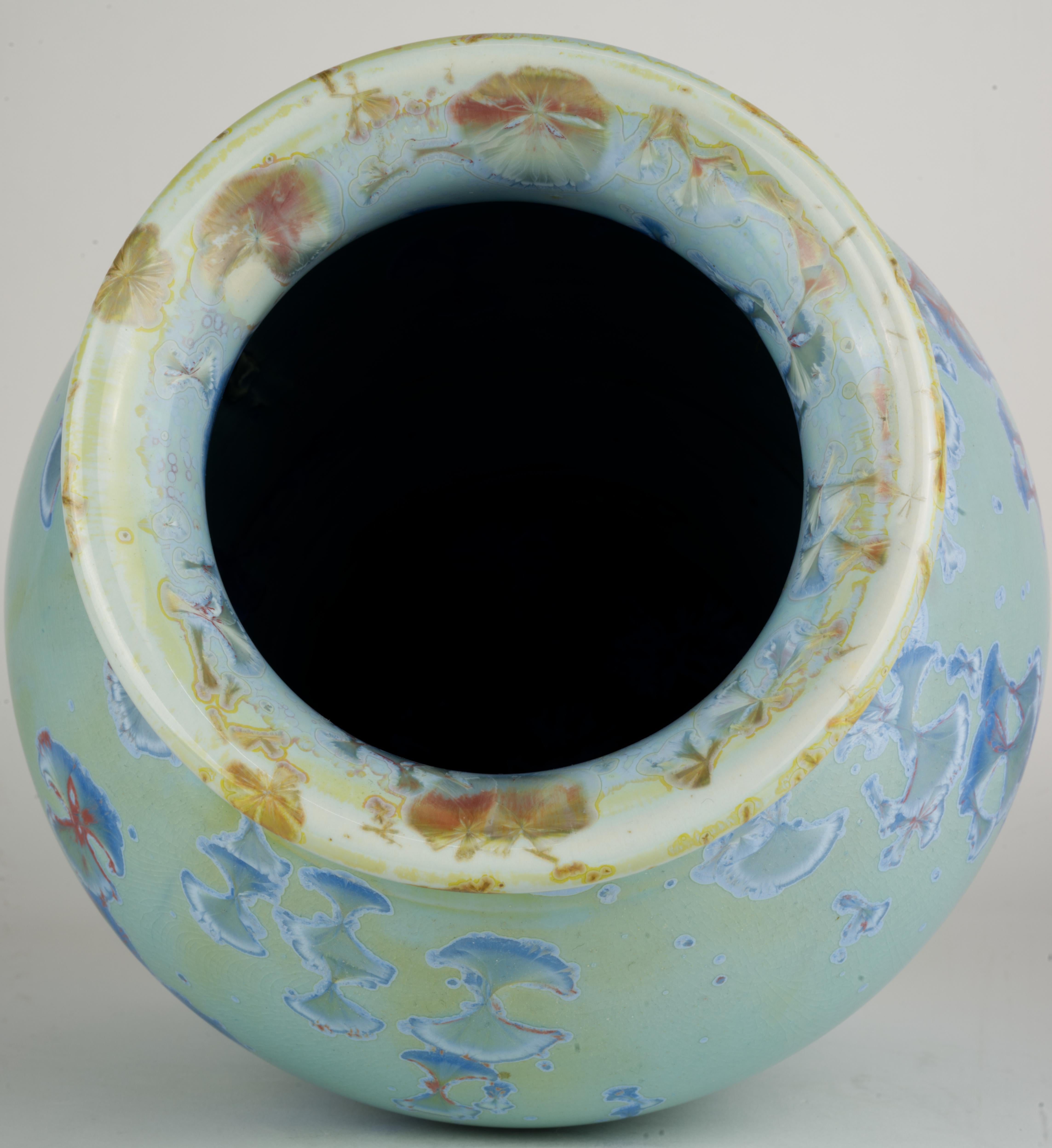 Jon Price Large Blue Crystalline Glaze Vase, California Art Pottery In Good Condition For Sale In Clifton Springs, NY