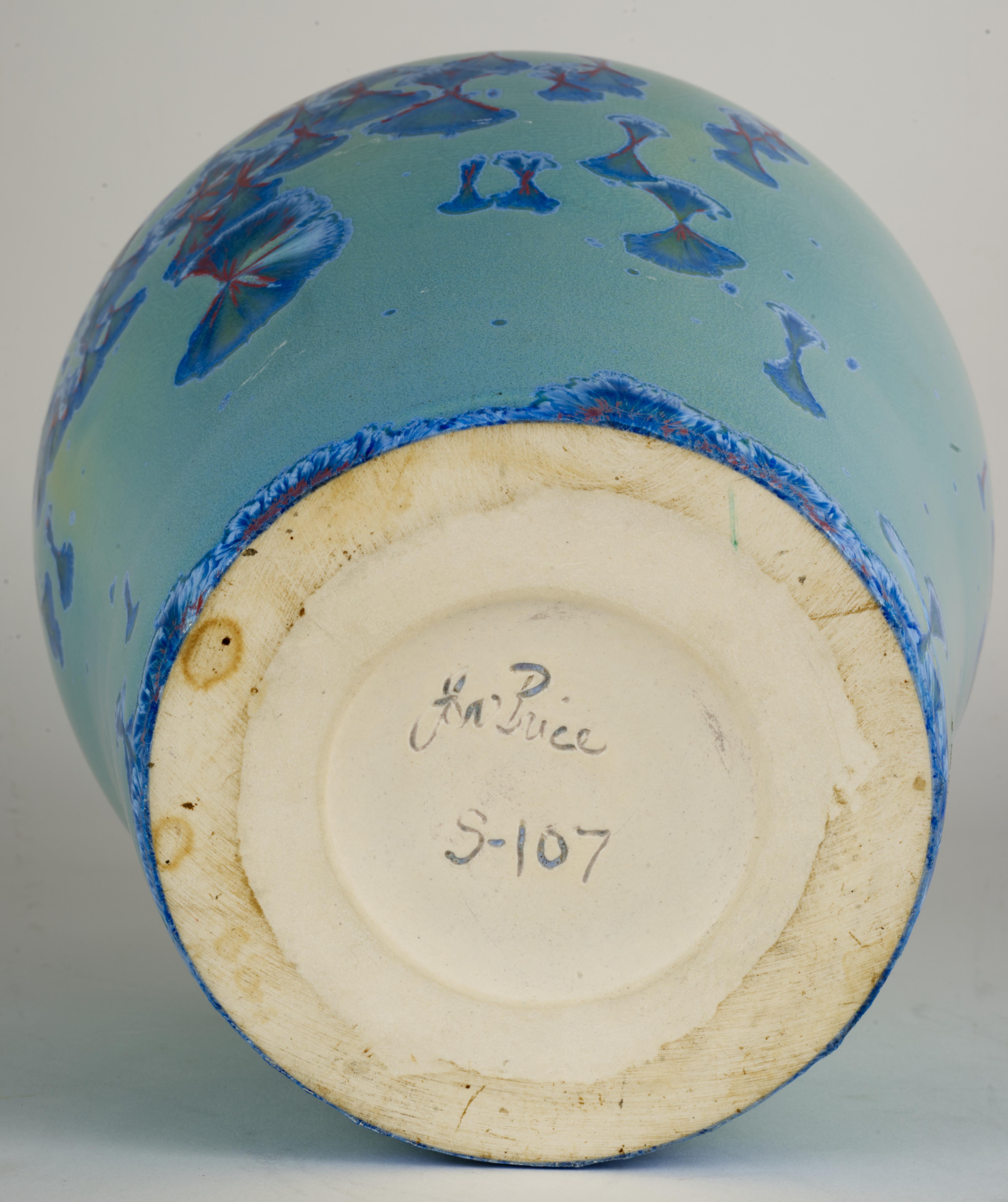 20th Century Jon Price Large Blue Crystalline Glaze Vase, California Art Pottery For Sale