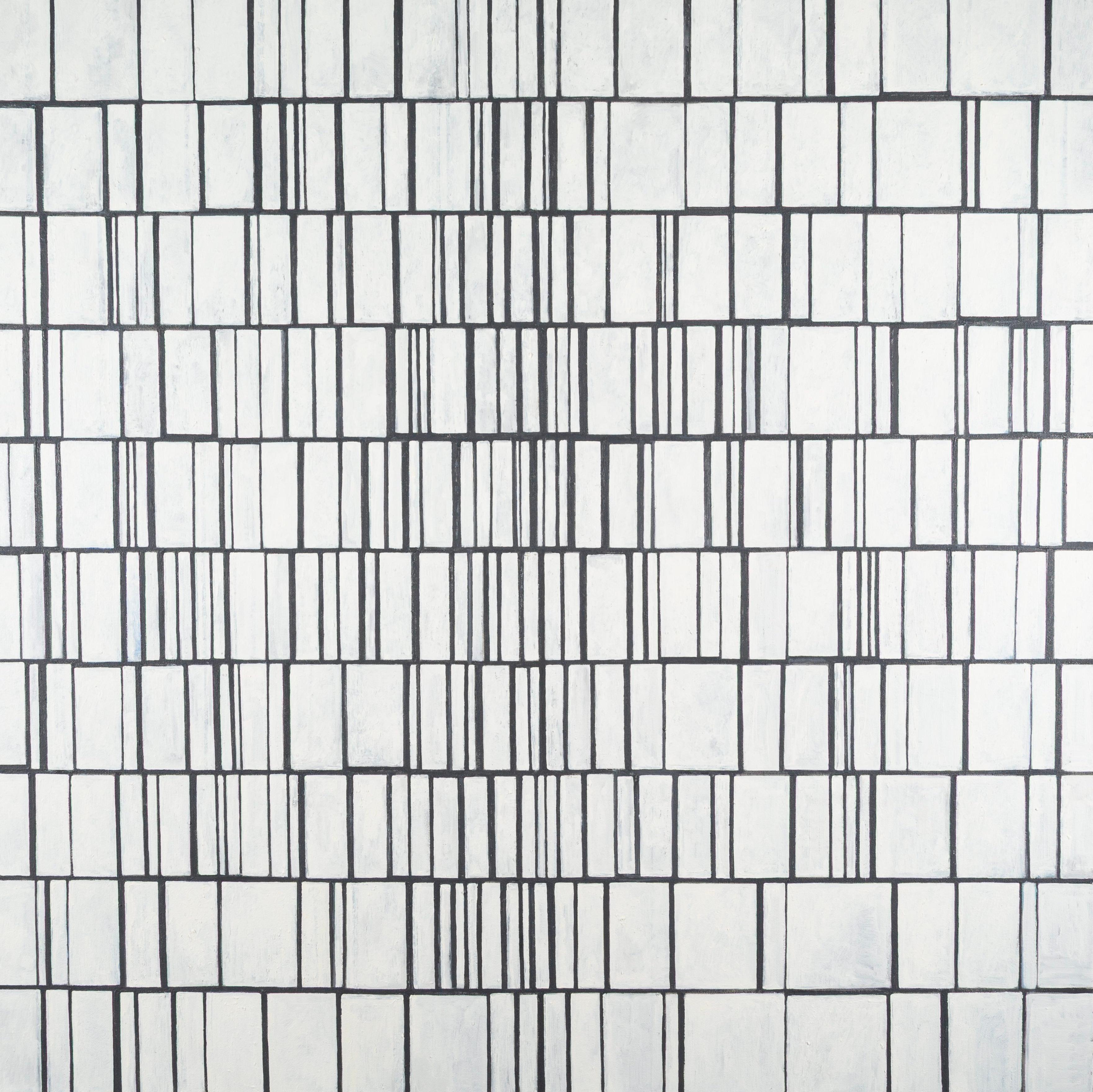 Abstract Painting di Jon Probert - Composizione astratta - Pittura ad olio grafica minimalista con linee in bianco e nero