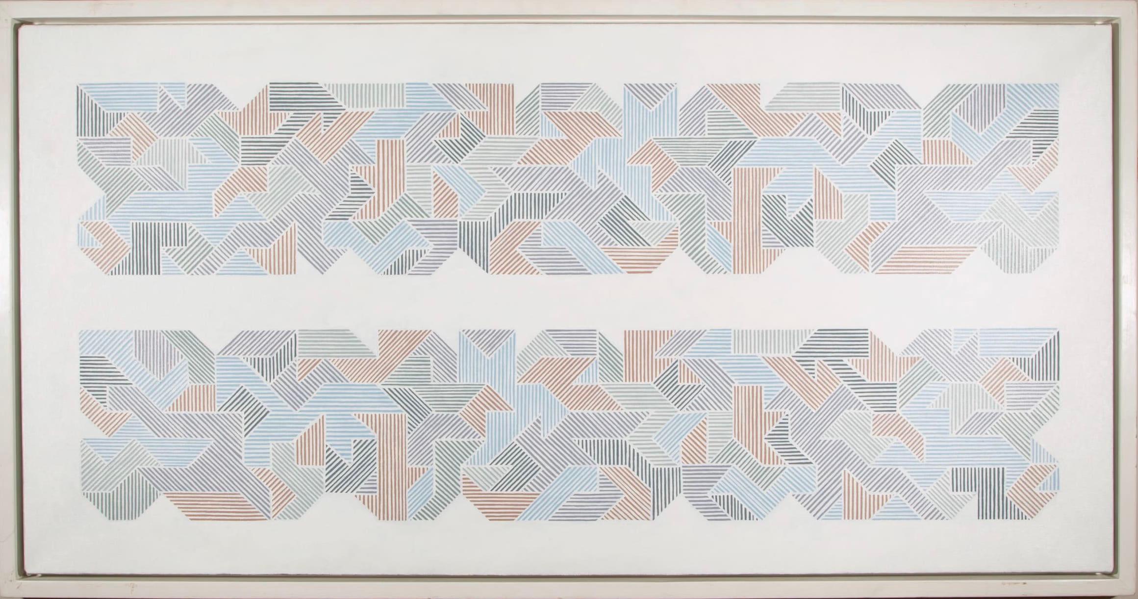 Denmark Hill Return - large abstract white painting, oil on canvas, geometric - Painting by Jon Probert