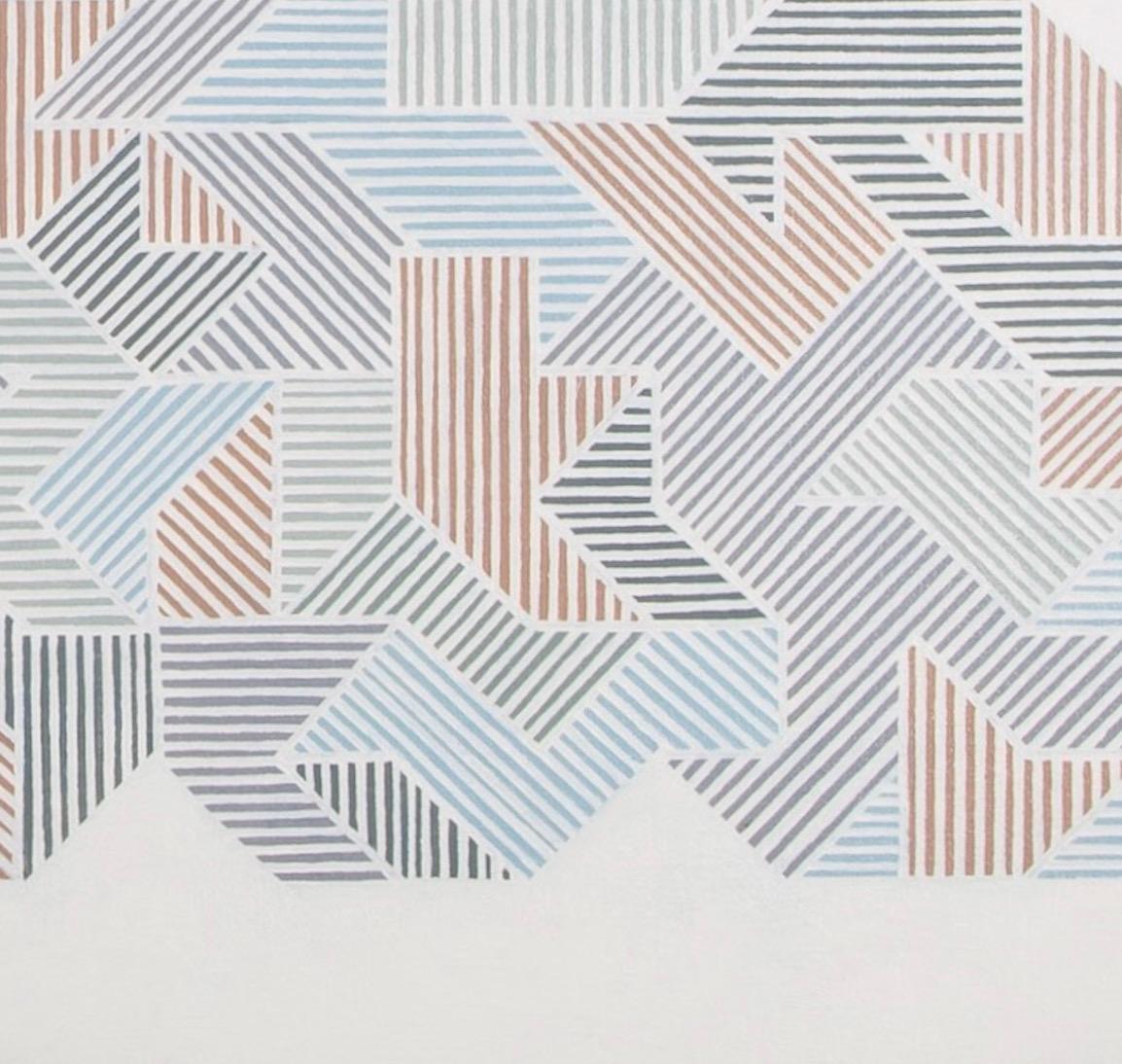Il ritorno di Denmark Hill, Olio su tela, Pittura orizzontale con motivi geometrici in vendita 2