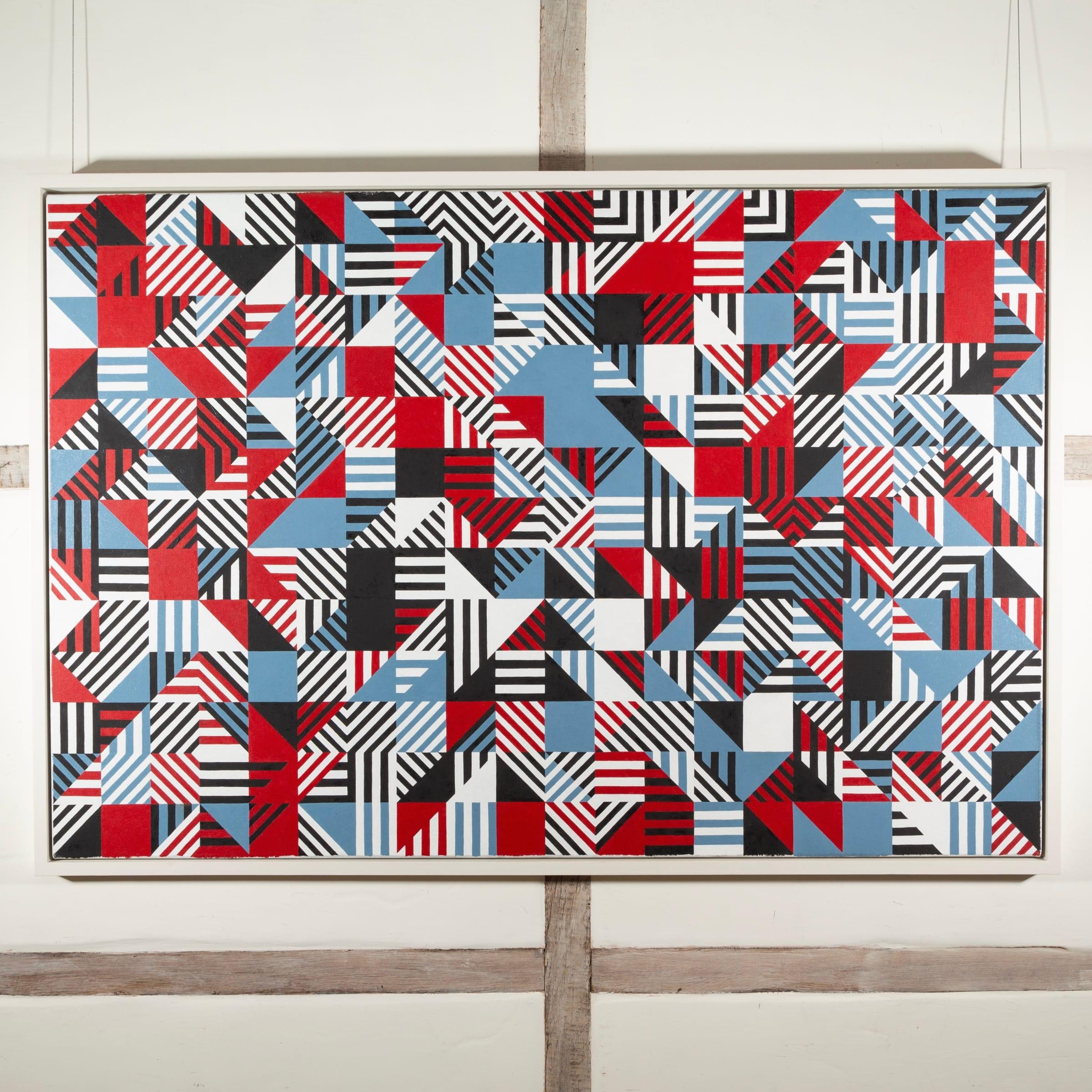 Senza titolo (Festival Hall), Olio su tela, Pittura geometrica astratta orizzontale - Painting Astrattismo geometrico di Jon Probert