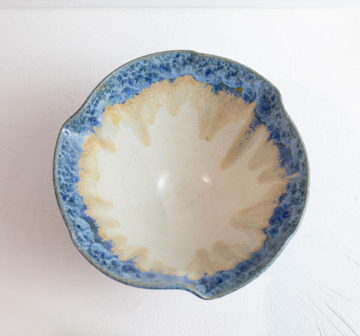 Blue and Creme Ceramic Serving Bowl - Sculpture by Jon Puzzuoli