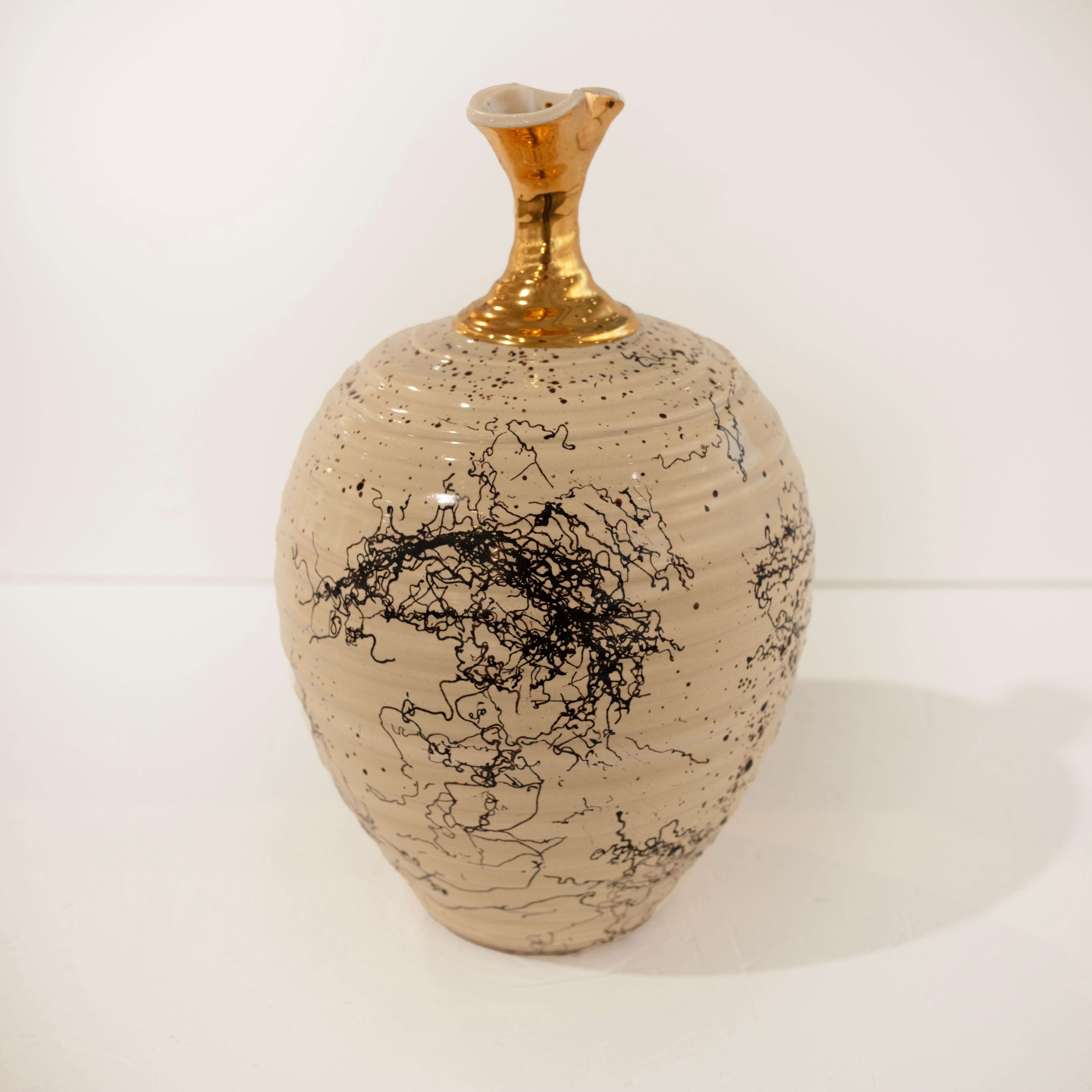 Jon Puzzuoli Abstract Sculpture - Cream Colored Ceramic Vase