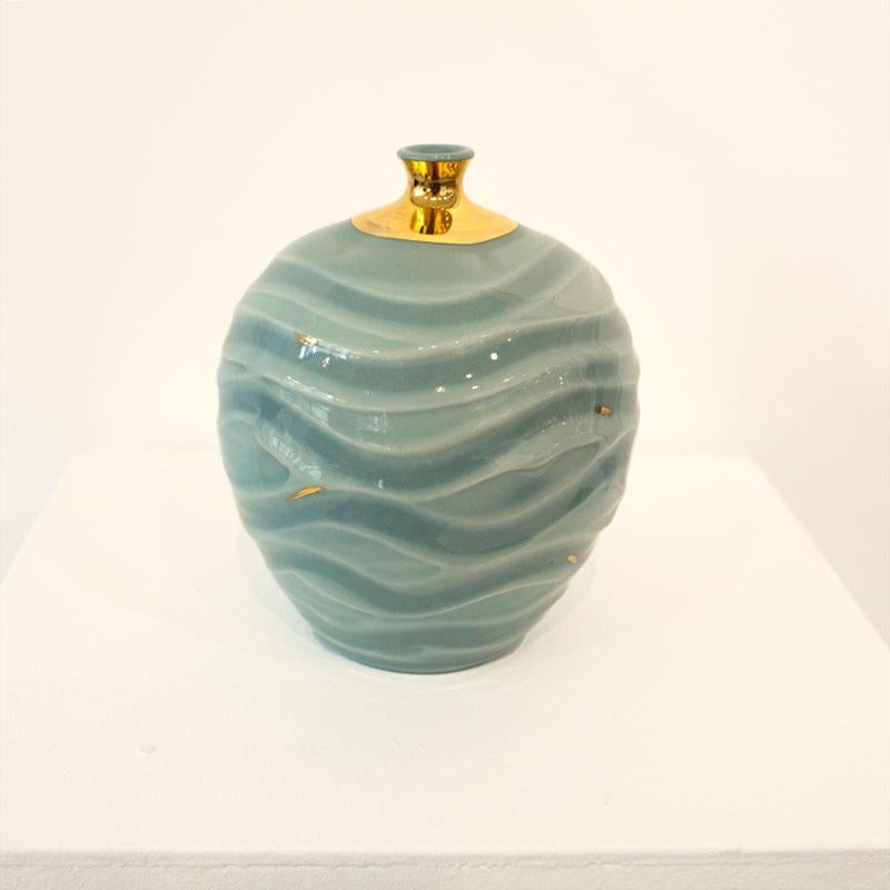 Jon Puzzuoli Abstract Sculpture - "Ocean Swirl 3" Small Ceramic Sculptural Vase