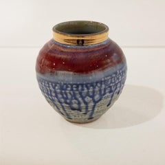 Small Red and Blue Ceramic Sculptural Vase