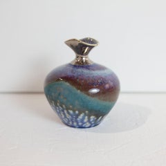 Small Teal and Burgundy Ceramic Sculptural Vase
