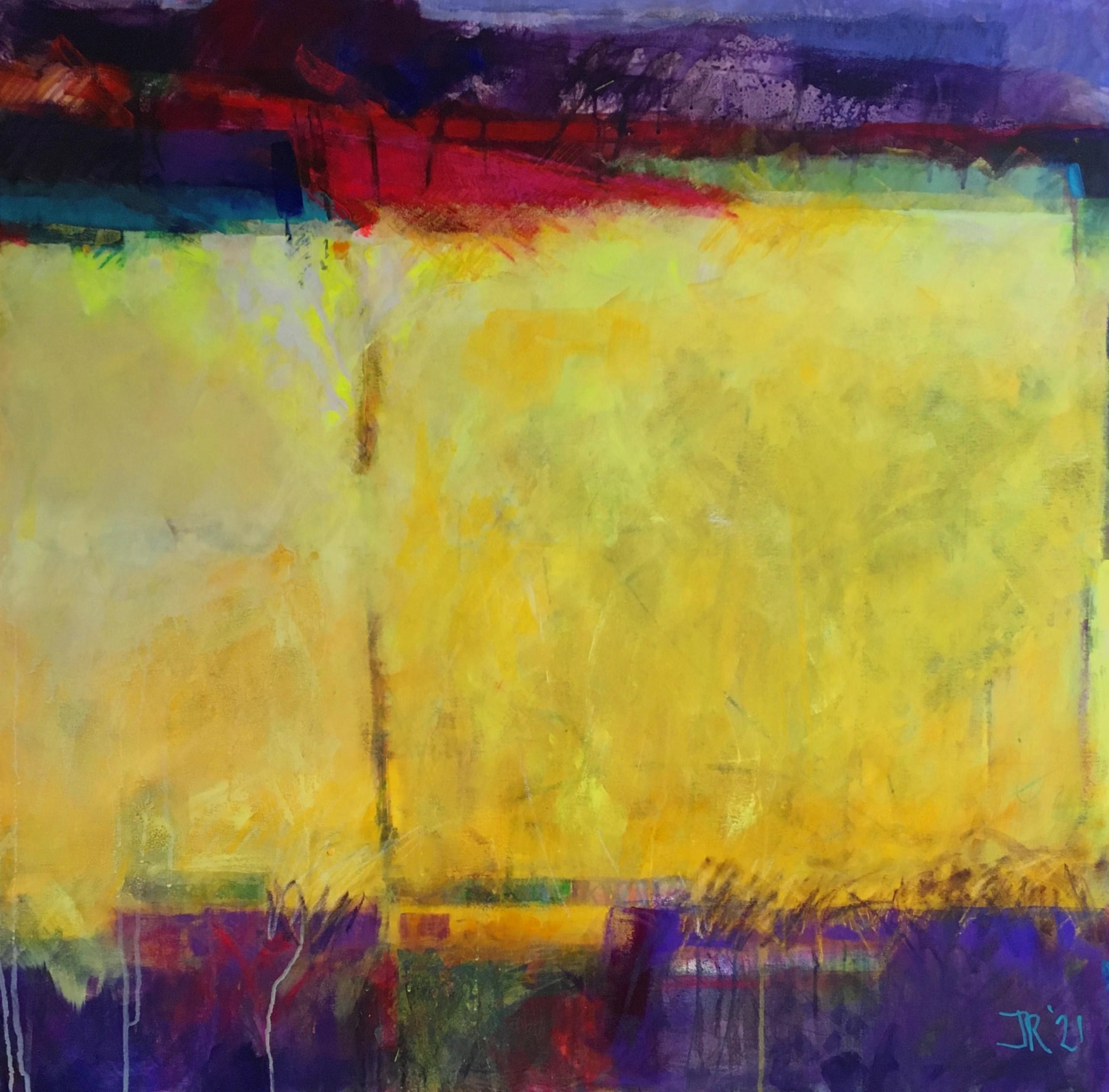Jon Rowland  Landscape Painting - Burned Gold was the Colour, Abstract expressionist, Bright Bold Statement Art 