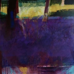 Peinture abstraite originale « Gleaming in Purple and Gold » de Jon Rowland, intérieur