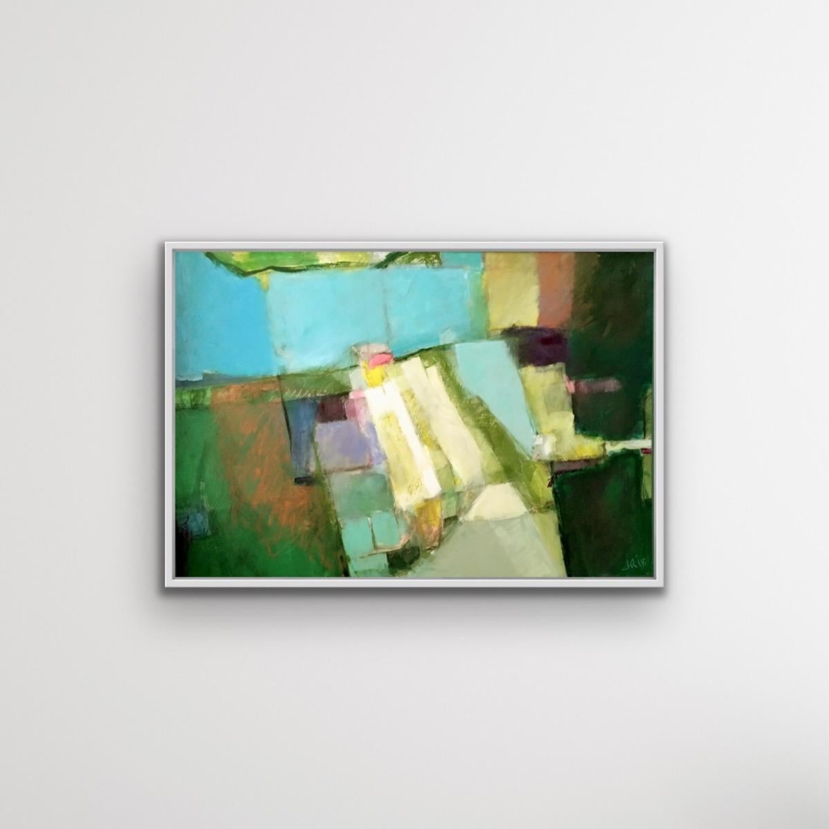 Paxos - Unititled Green di Jon Rowland, originale, astratto, paesaggio - Landscape Painting Grigio di Jon Rowland 
