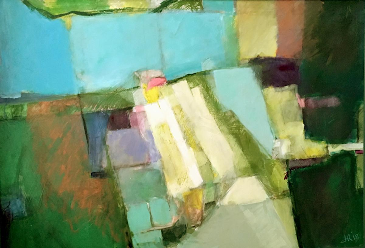 Jon Rowland  Landscape Painting - Paxos - Unititled Green by Jon Rowland, original, abstract, landscape 