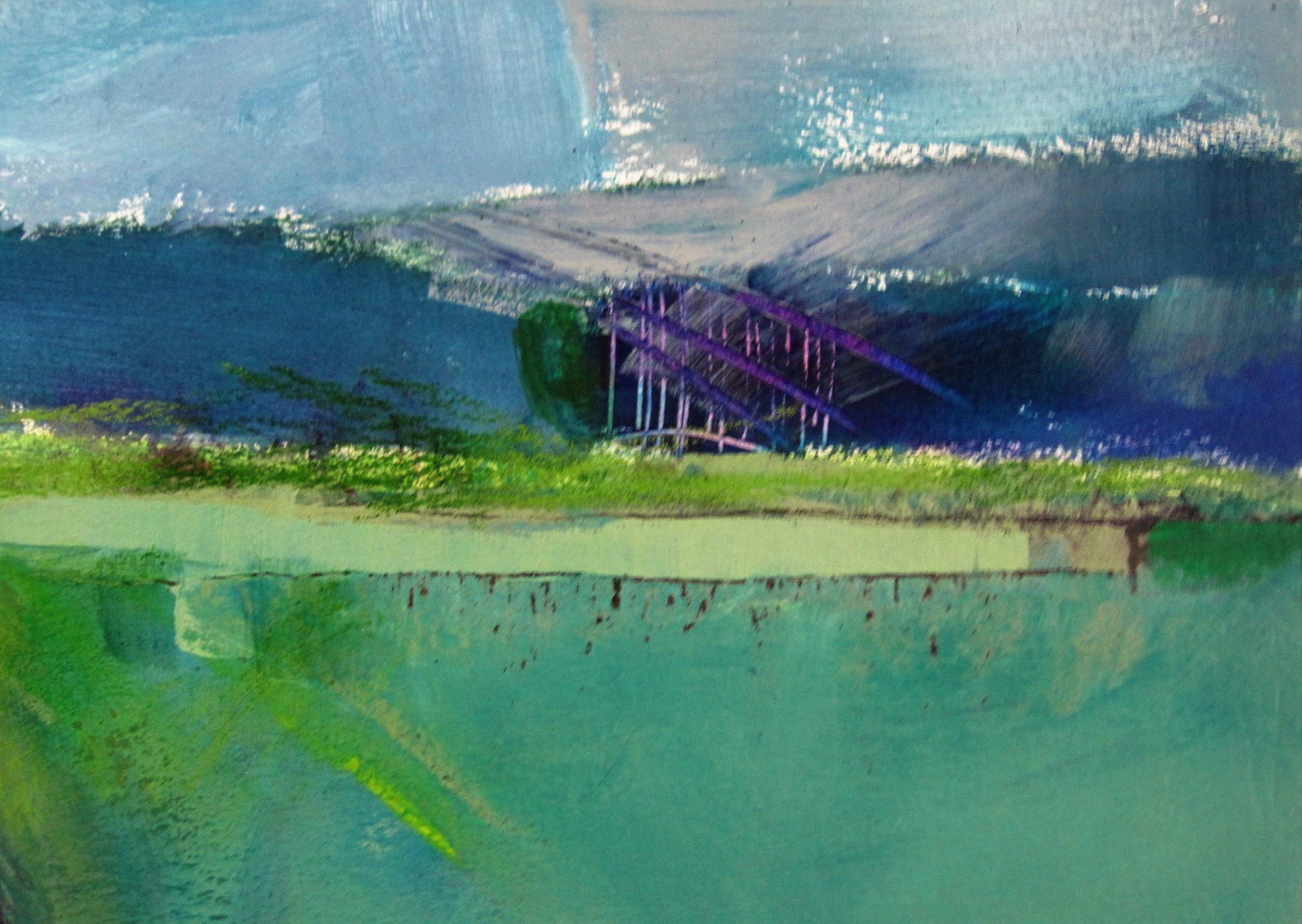 Sand Bank by Jon Rowland, Abstract expressionist, Abstract, Scottish Landscape  - Blue Abstract Painting by Jon Rowland 