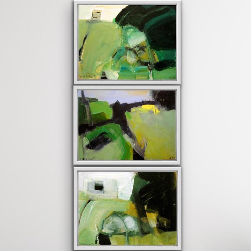Landscape Painting di Jon Rowland - Un paesaggio maturo 2, 5 e 6, Pittura originale, Astratto, Arte astratta, Verde