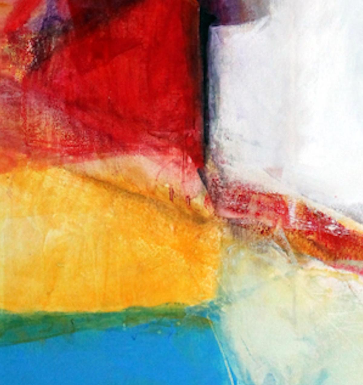 Carmargue – Vincent's Town 2, Abstraktes Originalgemälde, Rot und Blau Kunst (Beige), Abstract Painting, von Jon Rowland