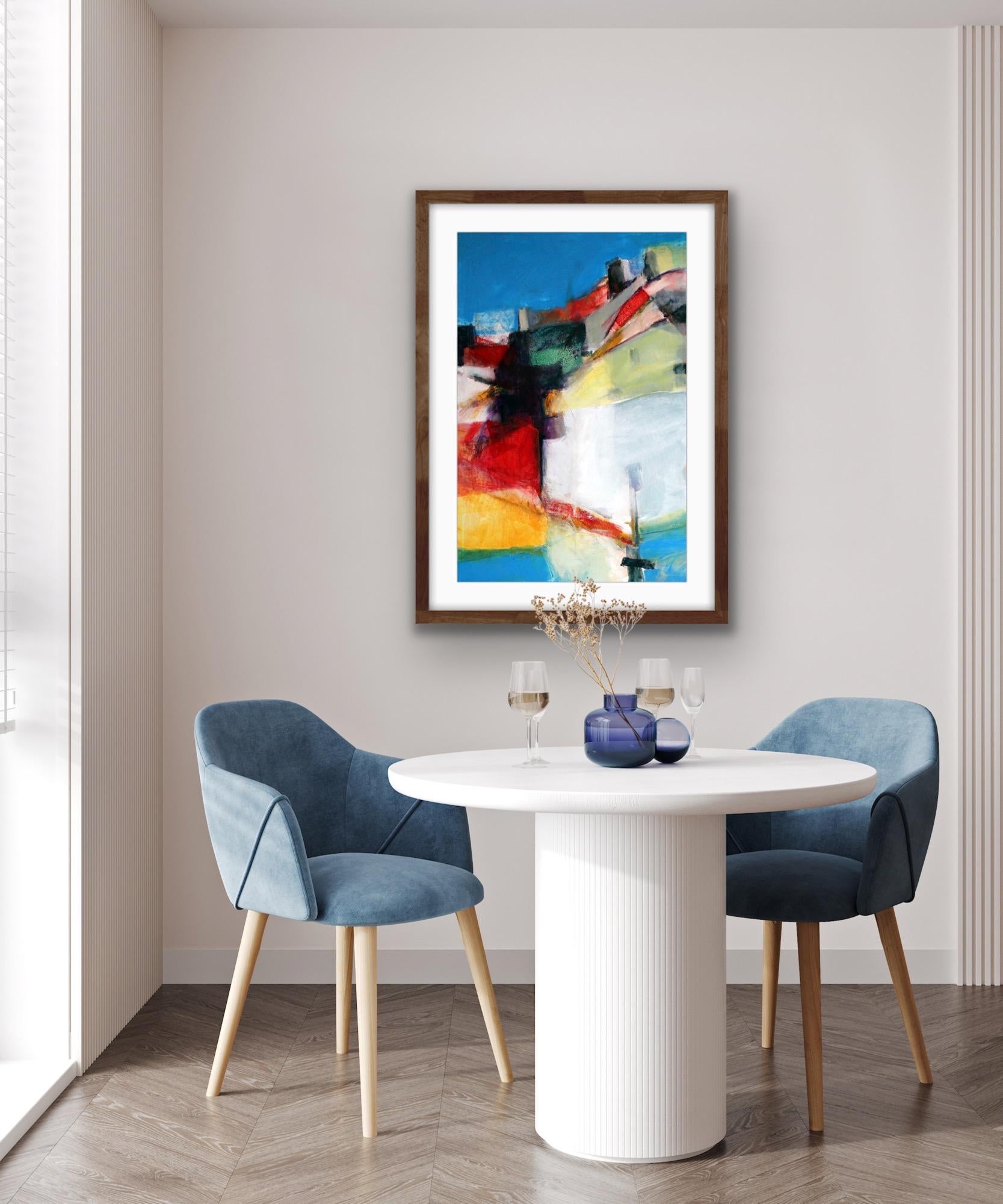 Carmargue – Vincent's Town 2, Abstraktes Originalgemälde, Rot und Blau Kunst im Angebot 1