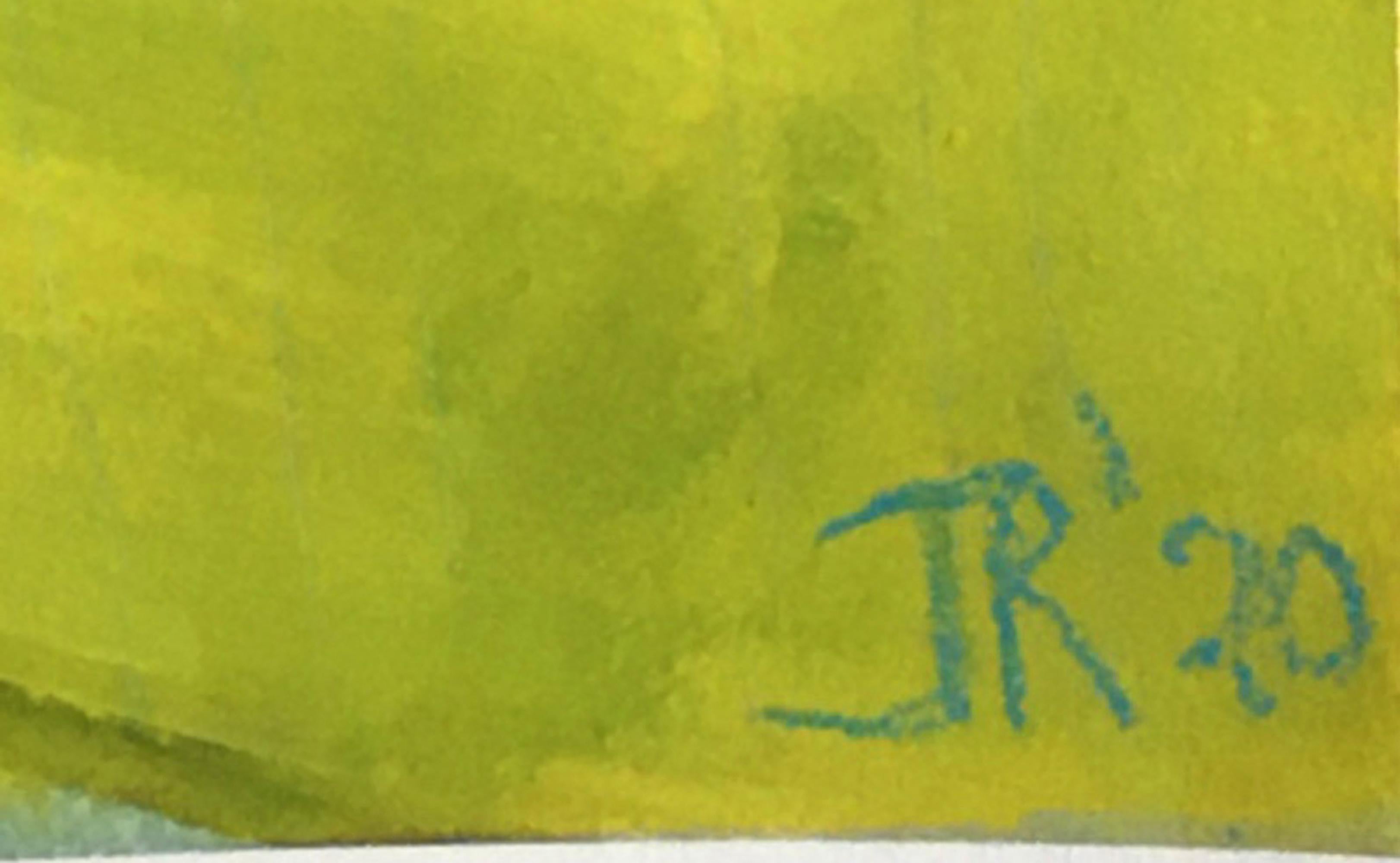 Causeway, Original zeitgenössisches abstraktes Gemälde, grünes und blaues Gemälde (Beige), Abstract Painting, von Jon Rowland