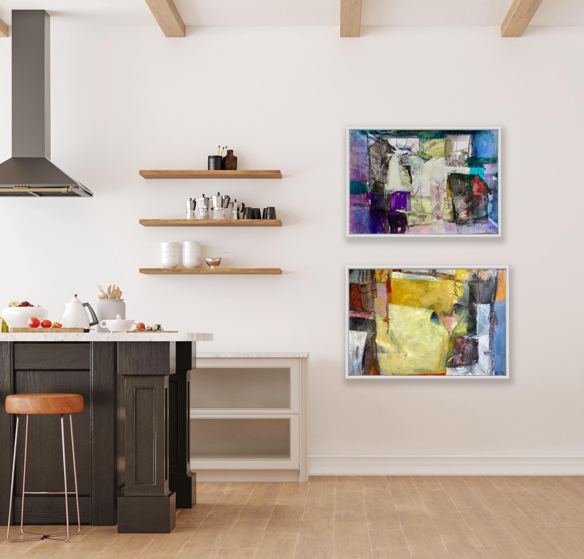 In My Head - In My Room and Approaching Calm Diptychon, Originalgemälde (Grau), Abstract Painting, von Jon Rowland