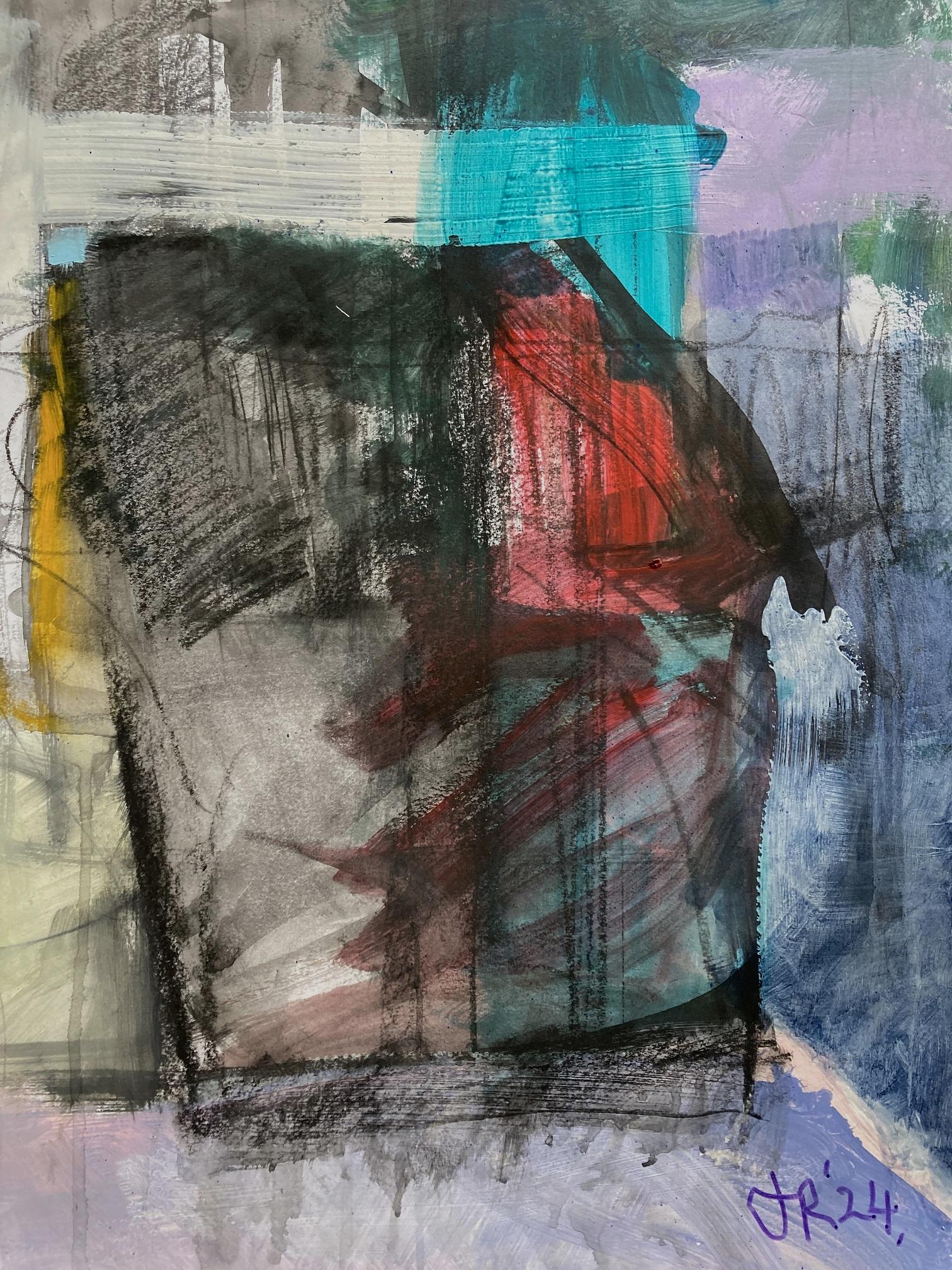 Nella mia testa - Nella mia stanza, Quadro originale, Arte astratta, Tecnica mista, Colorato - Landscape Painting Grigio di Jon Rowland
