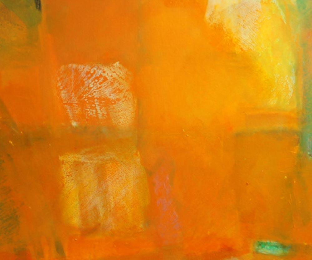 Kerala 5, The Beach, large abstract painting, orange, hints of green and red  (Orange), Landscape Painting, von Jon Rowland