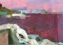 Le coucher de soleil en bord de lac par Jon Rowland, art abstrait contemporain, peinture originale 