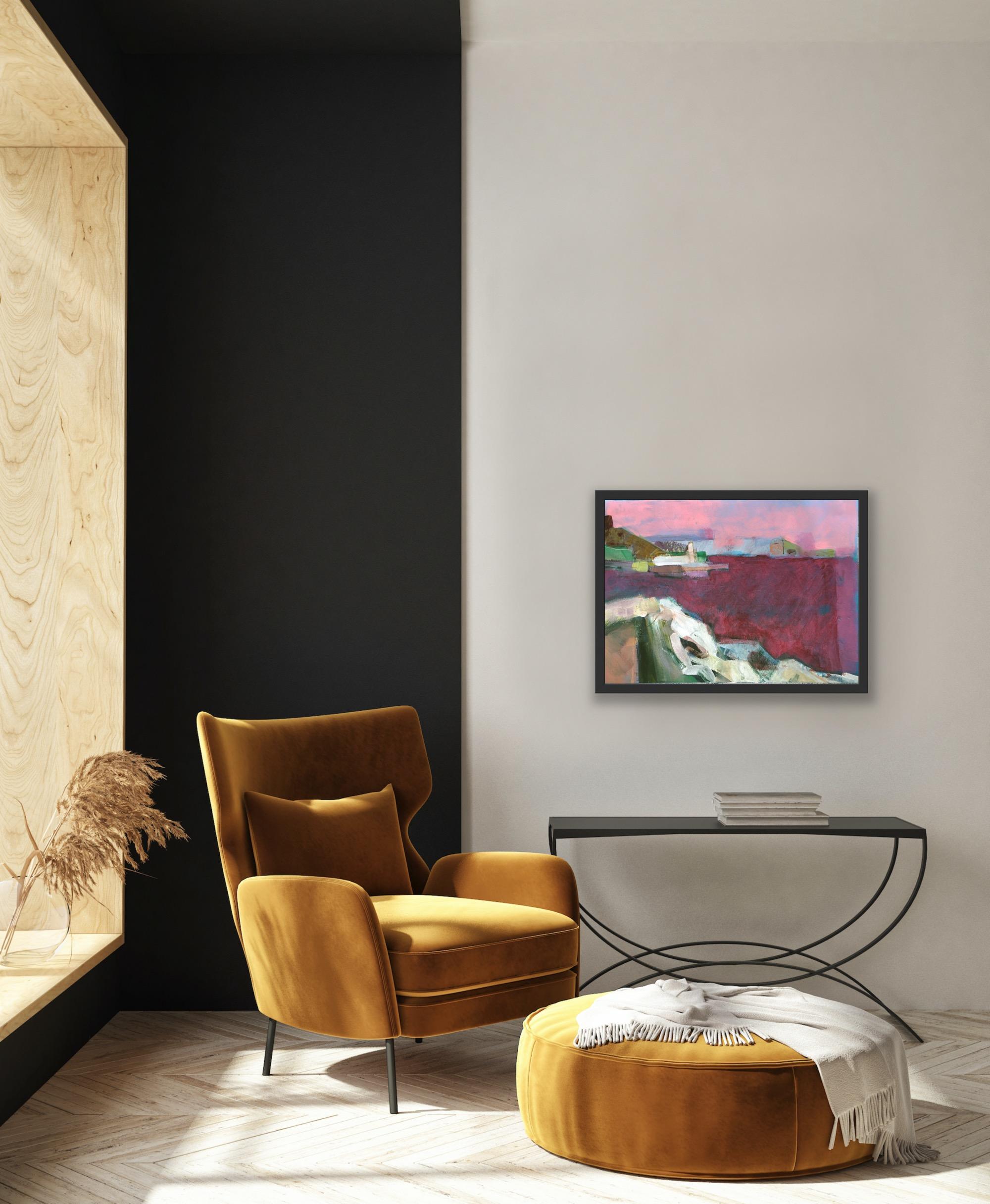 Tramonto sul lago, Pittura originale, Astratto, Paesaggio, Tecnica mista - Abstract Painting Grigio di Jon Rowland