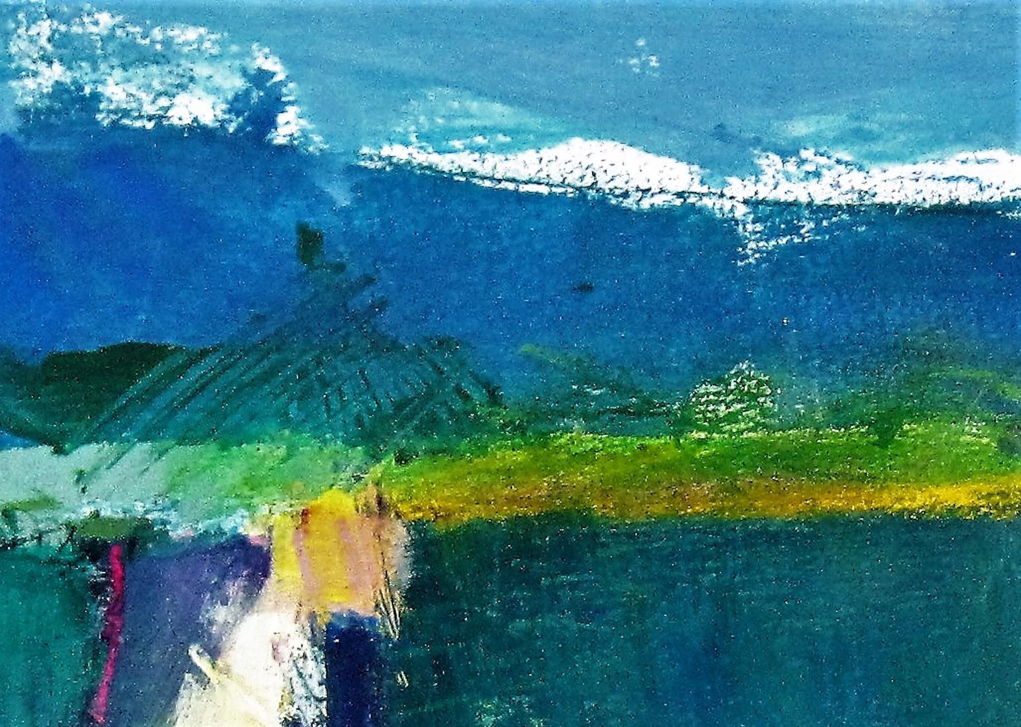 Sandbank, abstract art, landscape art, seascape art, original painting  - Blue Landscape Painting by Jon Rowland