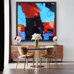 Serenissima – Abstraktes Gemälde ohne Titel, Blau und Rot, Abstrakte Kunst von Venedig