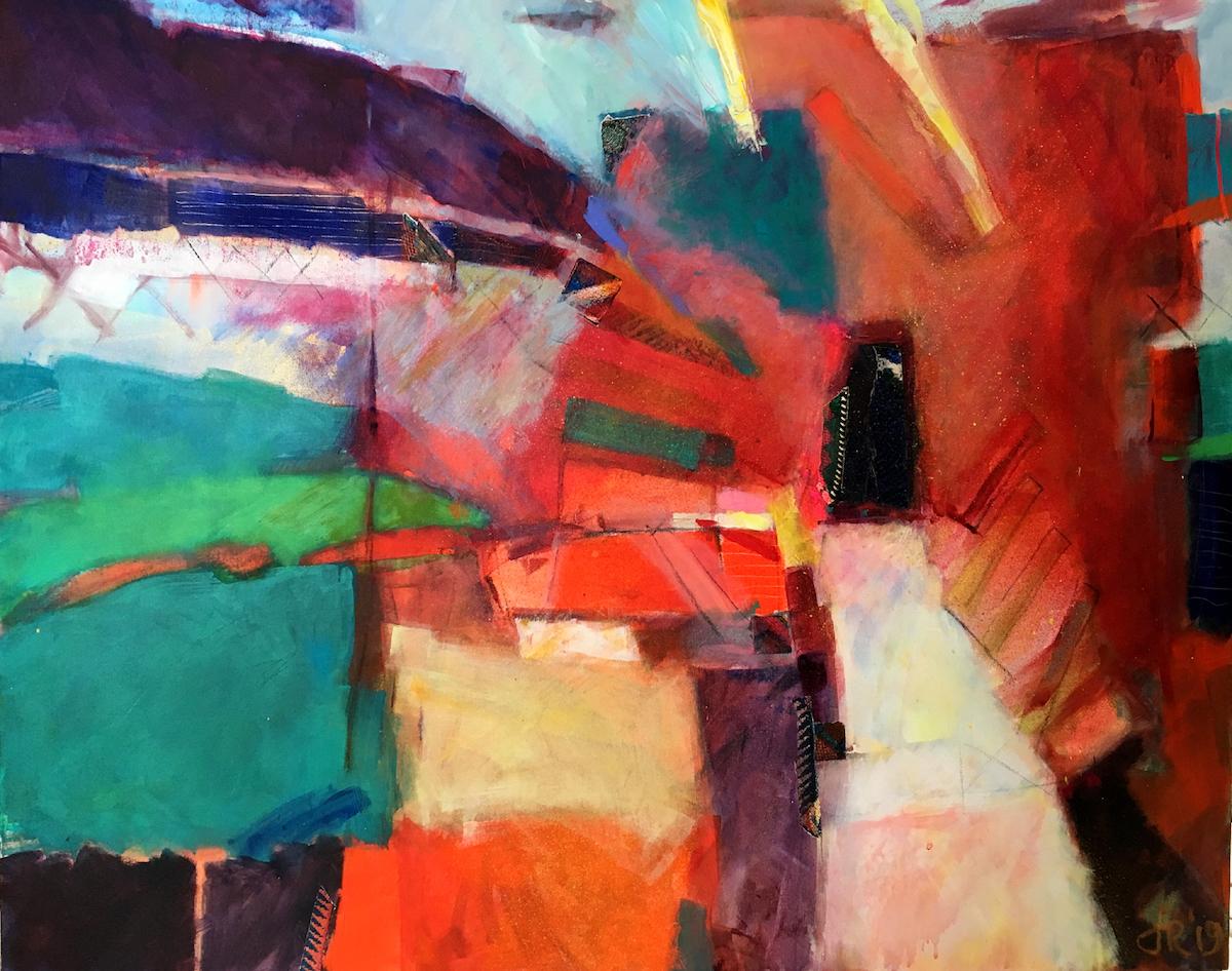 Jon Rowland – Where the Path Takes Me. Contemporary abstract expressionistic landscape.
Original and hand signed by the artist 
Acrylic on canvas
Sold Unframed
Complete Size of unframed work: H:80 cm x W:100 cm

The juxtaposition between built and