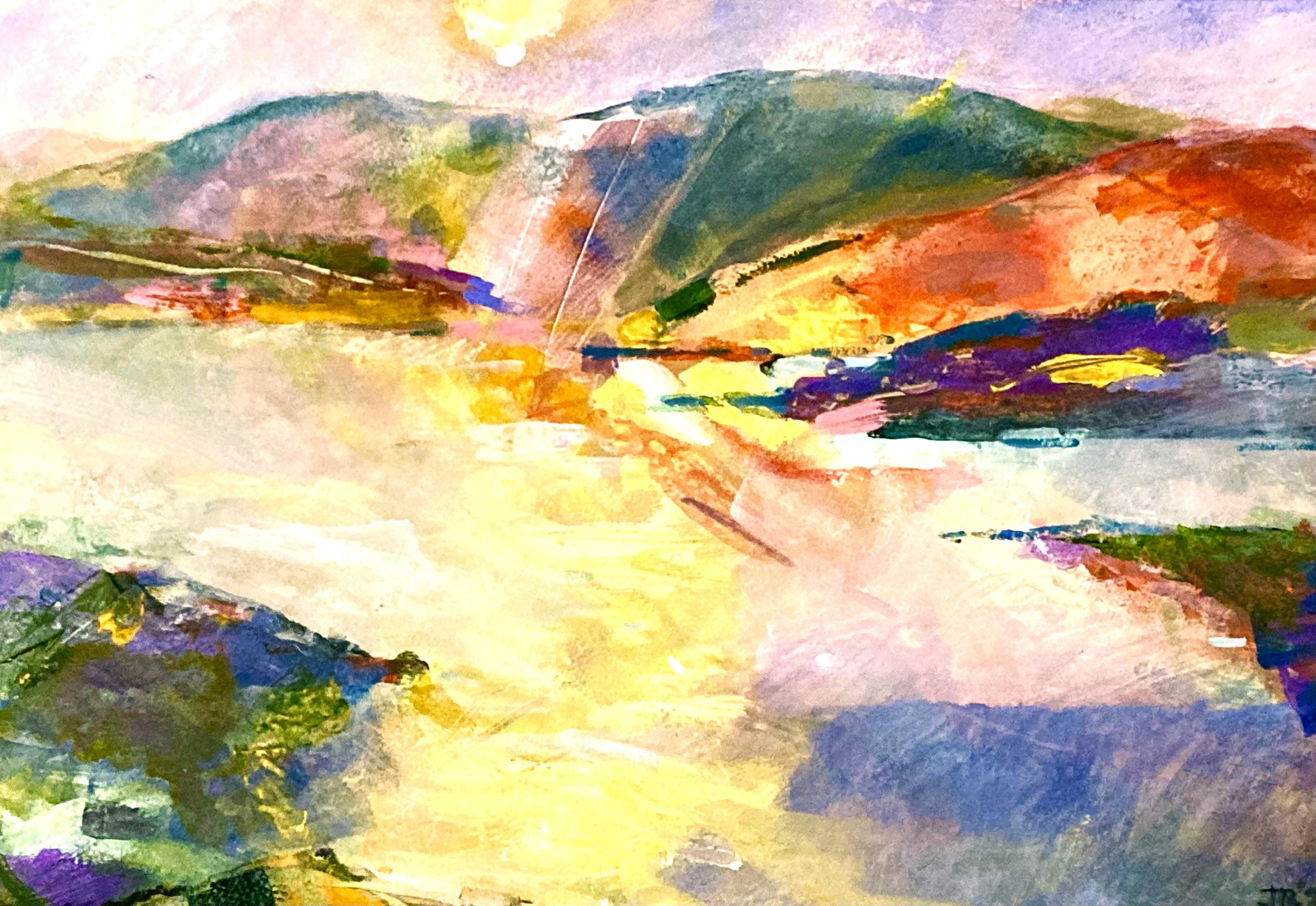 Jon Rowland Abstract Painting - Winter Sun, Scotland, Acrylic on paper, Original Painting, Abstract art 