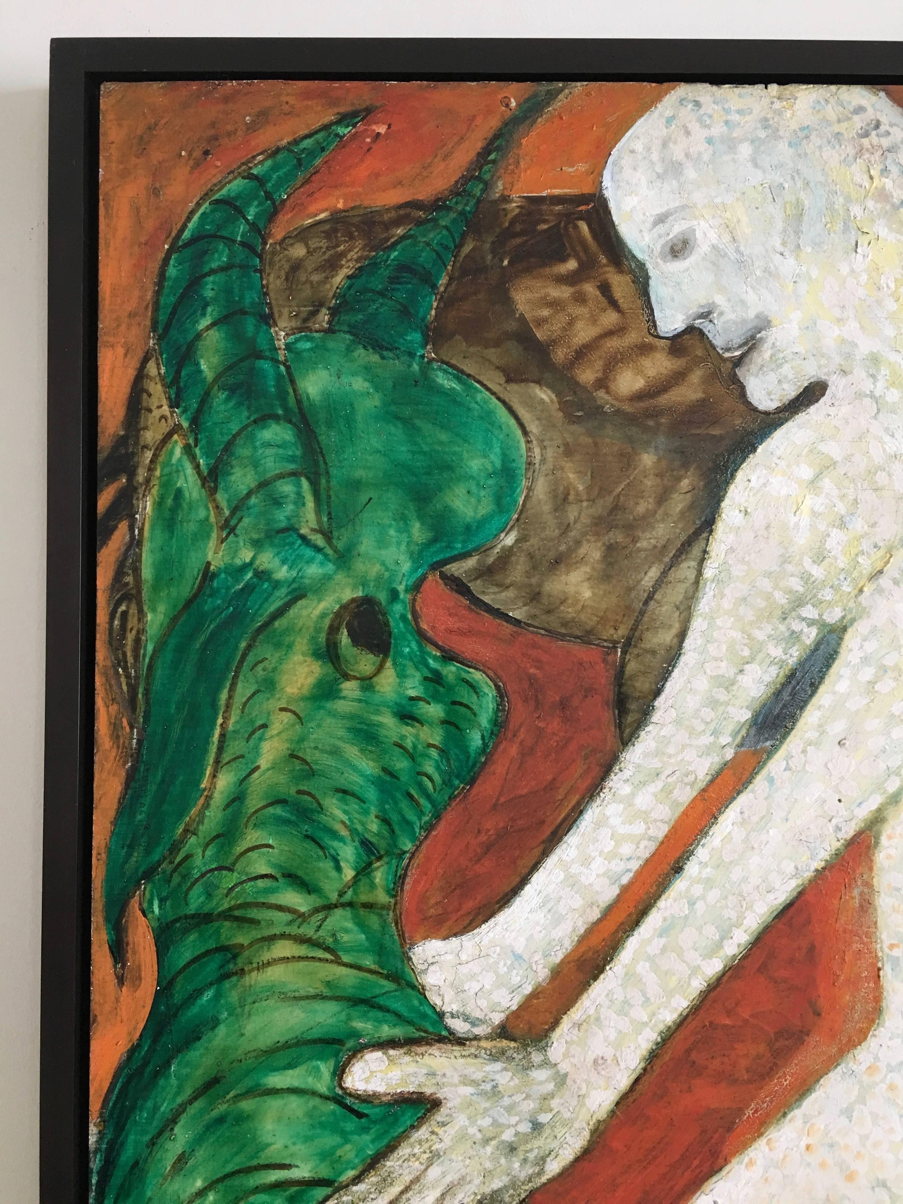 Outsider Artist Jon Serl, oil on wood panel, 1894-1993. Born Olean, NY, Died Lake Elsinore, CA.
Solo exhibitions:
1981 