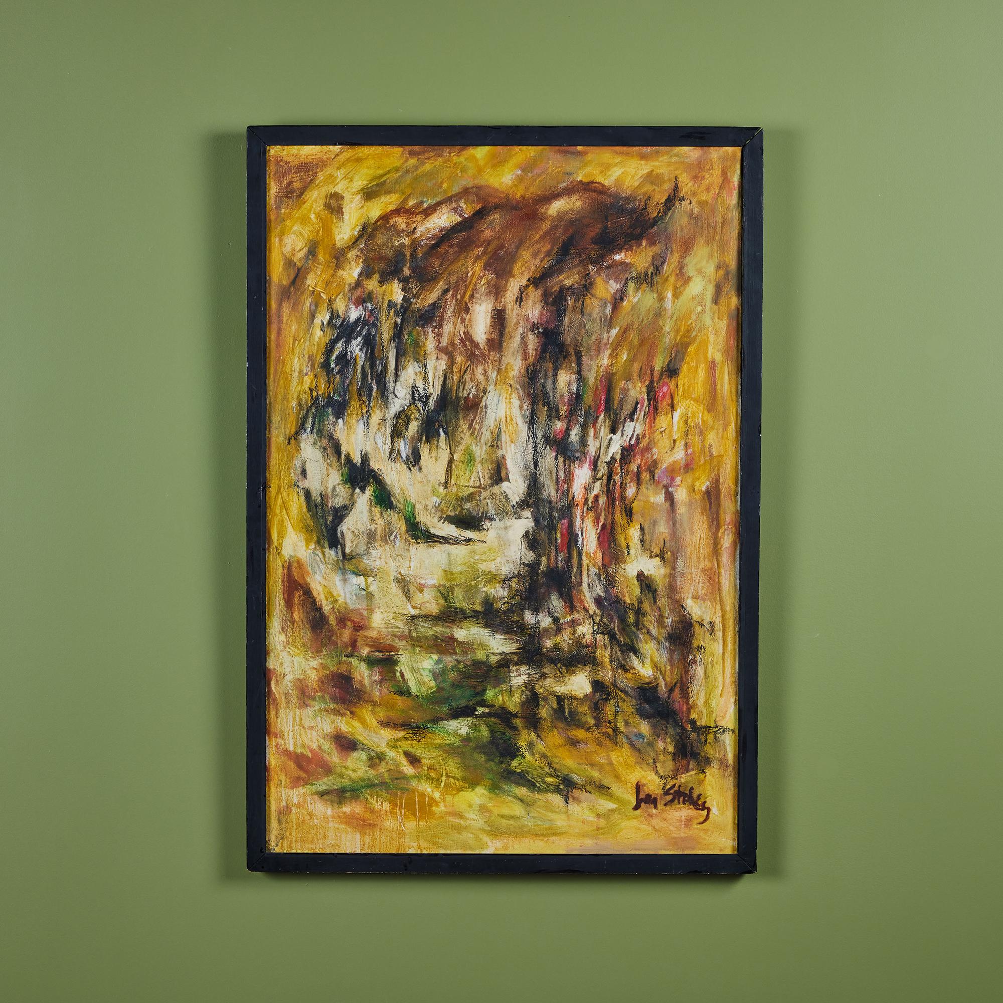 Framed acrylic abstract painting on canvas by artist, Jon Staley featuring a range of earth tones.  Signed by the artist.

Dimensions
25.75