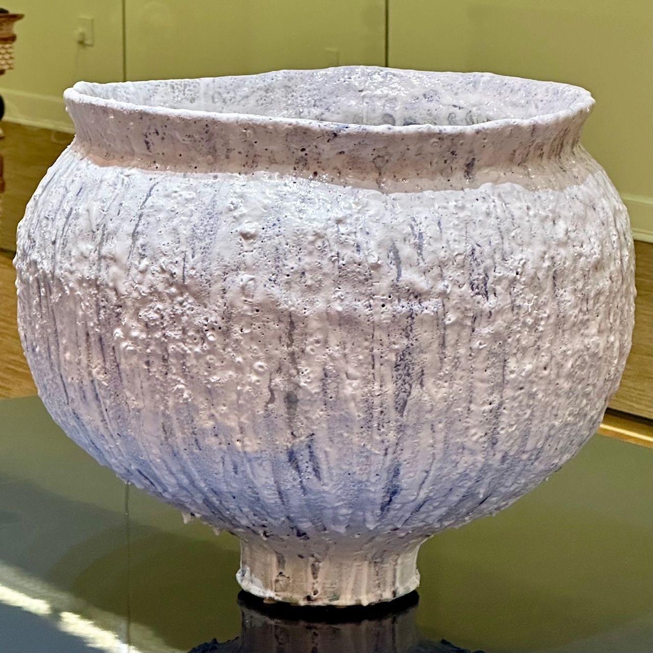 Jon Tierney, Contemporary, Large Moon Jar, Glazed Ceramic, White and Blue

Unique and one of a kind glazed ceramic moon jar designed and produced by Jon Tierney. Tierney operates a full service art studio in East Hampton with access to one of the