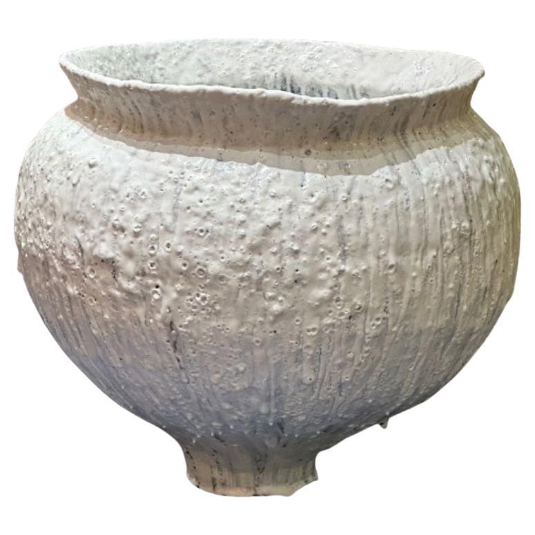 Jon Tierney, Contemporary, Large Modern Moon Jar, Glazed Ceramic, White and Blue in vendita