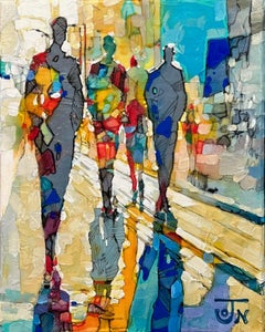 "Fading Into the Golden Light" by Jon Wassom, Mixed Media, Colorful Cityscape
