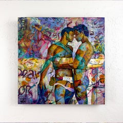 "Honest Convergence"- Expressive Mixed Media Figurative Painting 2024