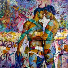 "Honest Convergence"- Expressive Mixed Media Figurative Painting 2024
