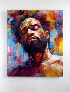 "Soul Searching" - Expressive Mixed Media Figurative Painting with Male Model