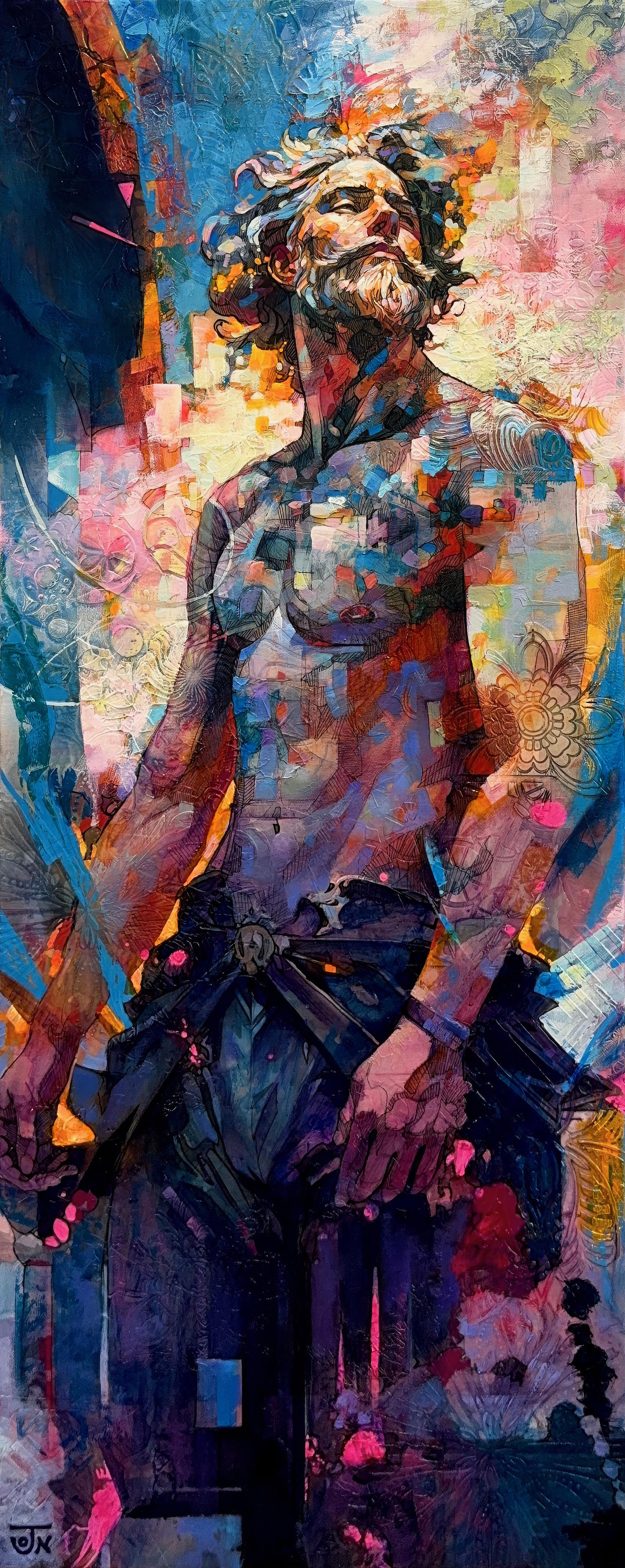 "Risonanza mitica" di Jon Wassom, tecnica mista, nudo maschile