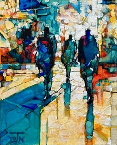 "La bella vita" di Jon Wassom, tecnica mista, paesaggio urbano colorato