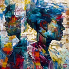 "Two Worlds Apart" - Expressive Mixed Media Figurative Painting 2024