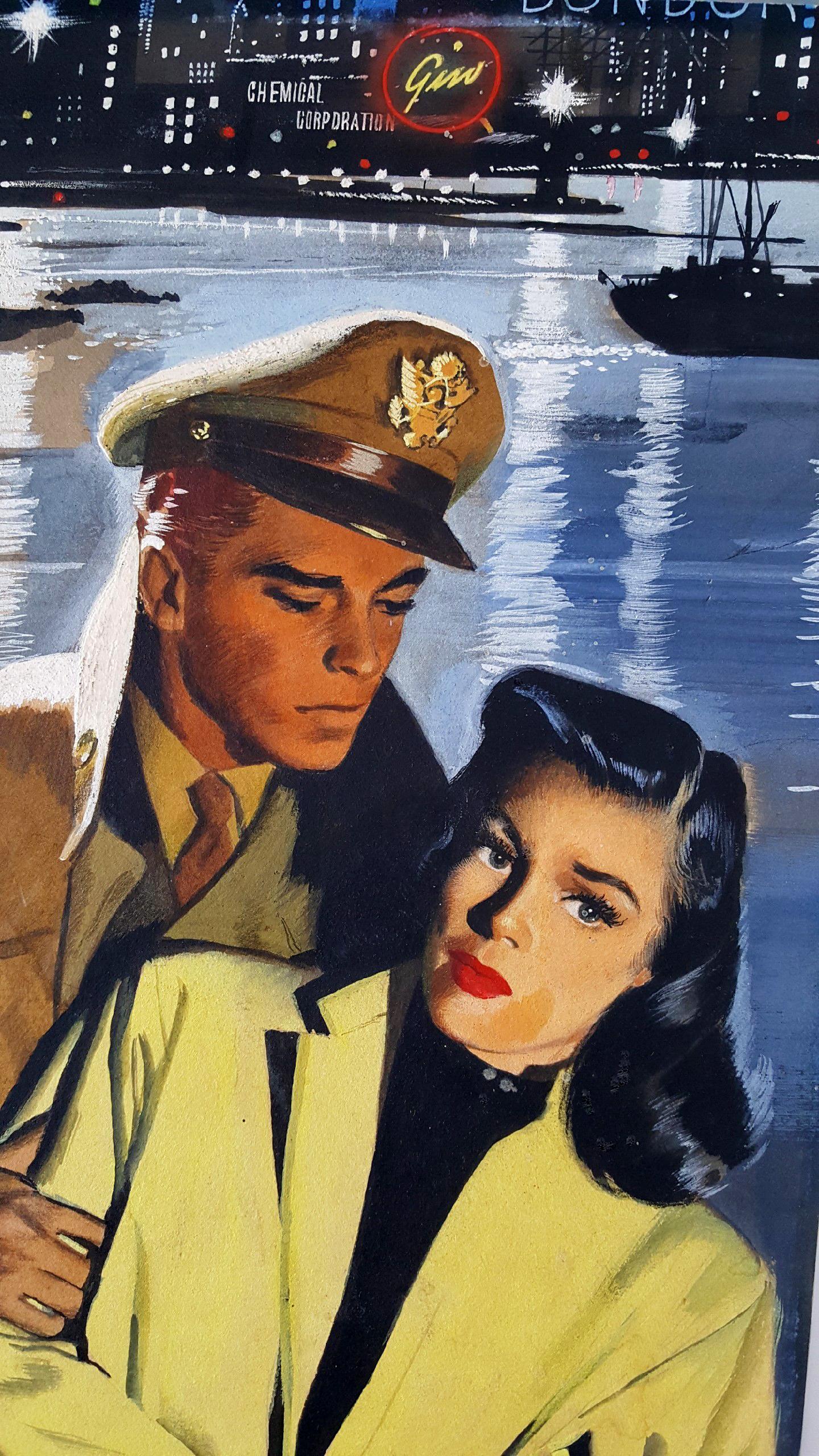 Während des Krieges,  Lovers in einem beunruhigenden Moment . Hübsche Männer und schöne Frauen. – Painting von Jon Whitcomb